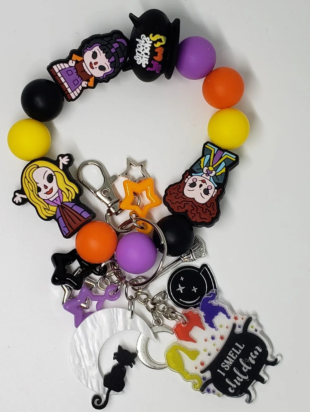 Handmade Halloween Hocus Pocus Silicone Focal Bead Wristlet Keychain Bracelet